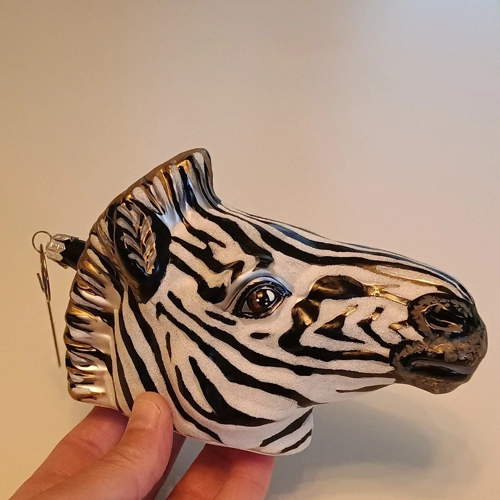 Slavic Treasures Zebra Head Ornament, Hand Blown Glass